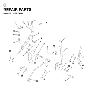 Mower Lift Lever Diagram and Parts List for LRH13 (954003421)(1996-01) Jonsered Lawn Tractor