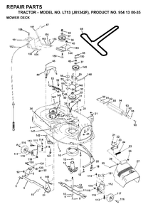 Mower Deck / Cutting Deck Diagram and Parts List for LT13 (954130035)(2000-04) Jonsered Lawn Tractor