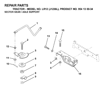 Sector Gear / Axle Support Diagram and Parts List for LR12 (954130034)(2000-03) Jonsered Lawn Tractor