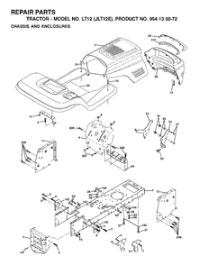 Chassis Enclosures Diagram and Parts List for LT12 (954130072)(2002-06) Jonsered Lawn Tractor
