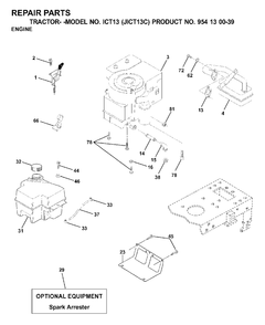 Engine Cutting Equipment Diagram and Parts List for ICT13 (954130039)(2000-04) Jonsered Lawn Tractor