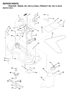 Mower Deck / Cutting Deck Diagram and Parts List for LR12 (954130034)(2000-03) Jonsered Lawn Tractor