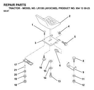 Seat Diagram and Parts List for LR13B (954130023)(2000-04) Jonsered Lawn Tractor