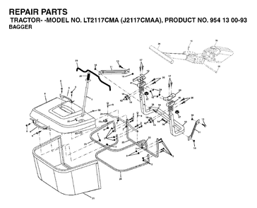 Bagger Diagram and Parts List for LT2117CMA (954130093)(2003-01) Jonsered Lawn Tractor