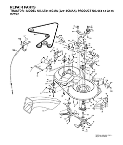Mower Deck / Cutting Deck Diagram and Parts List for LT2115CMA (954130216)(2004-01) Jonsered Lawn Tractor