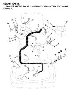 Electrical Diagram and Parts List for LR13 (954130021)(2000-02) Jonsered Lawn Tractor