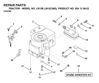 Engine Diagram and Parts List for LR13B (954130023)(2000-04) Jonsered Lawn Tractor