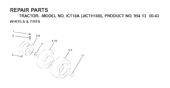 Wheels Tires Diagram and Parts List for ICT18A (954130043-B)(2001-02) Jonsered Lawn Tractor
