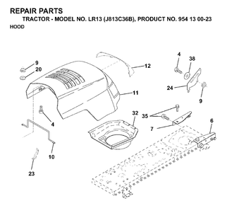 Hood Diagram and Parts List for LR13 (954130023)(1998-12) Jonsered Lawn Tractor