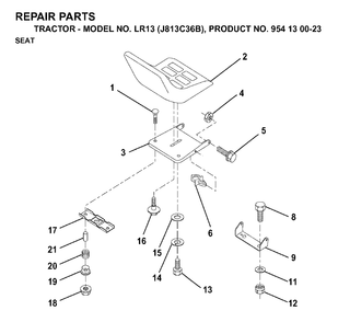 Seat Diagram and Parts List for LR13 (954130023)(1998-12) Jonsered Lawn Tractor