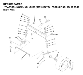 Front Axel Diagram and Parts List for LR13A (954130017)(2000-02) Jonsered Lawn Tractor