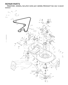 Mower Deck / Cutting Deck Diagram and Parts List for LT2114CM (954130091)(2003-05) Jonsered Lawn Tractor