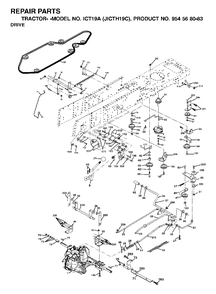 Drive Diagram and Parts List for ICT19A (954568083)(2002-06) Jonsered Lawn Tractor