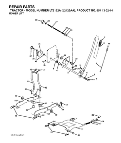 Mower Lift / Deck Lift Diagram and Parts List for LT2122A (954130214)(2004-01) Jonsered Lawn Tractor