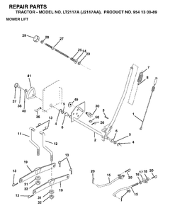 Mower Lift / Deck Lift Diagram and Parts List for LT2117A (954130089)(2003-01) Jonsered Lawn Tractor