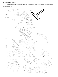 Mower Deck / Cutting Deck Diagram and Parts List for LT15A (954130037-F)(2000-04) Jonsered Lawn Tractor