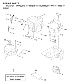 Engine Cutting Equipment Diagram and Parts List for ICTH16 (954130030)(1999-03) Jonsered Lawn Tractor