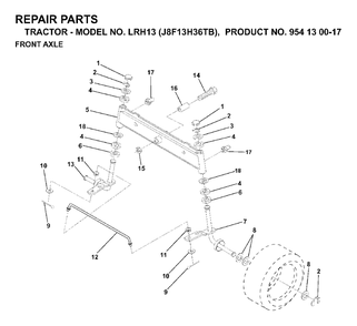 Front Axel Diagram and Parts List for LRH13 (954130017)(1998-12) Jonsered Lawn Tractor