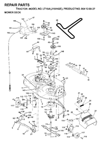 Mower Deck / Cutting Deck Diagram and Parts List for LT15A (954130037-E)(2000-02) Jonsered Lawn Tractor