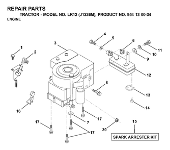 Engine Cutting Equipment Diagram and Parts List for LR12 (954130034)(2000-04) Jonsered Lawn Tractor