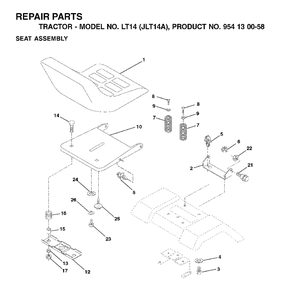 Seat Diagram and Parts List for LT14 (954130058)(2002-06) Jonsered Lawn Tractor