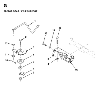 Sector Gear / Axle Support Diagram and Parts List for LR12 (954003411)(1997-04) Jonsered Lawn Tractor