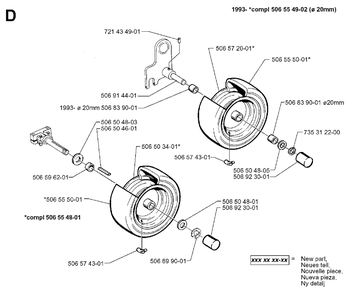 Wheels Tires Diagram and Parts List for FR13 1998-06 Jonsered Lawn Tractor