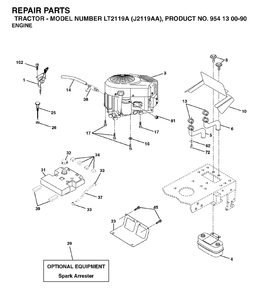 Engine Diagram and Parts List for LT2119A (954130090)(2003-01) Jonsered Lawn Tractor