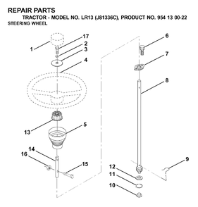 Steering Diagram and Parts List for LR13 (954130022)(2000-03) Jonsered Lawn Tractor