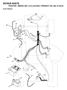 Electrical Diagram and Parts List for LT13 (954130035)(2000-04) Jonsered Lawn Tractor
