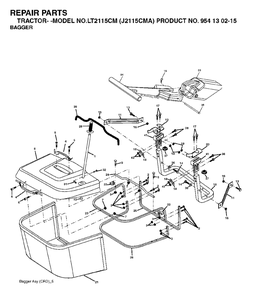 Bagger Diagram and Parts List for LT2115CM (954130215)(2004-01) Jonsered Lawn Tractor
