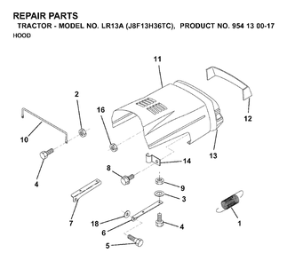 Hood Diagram and Parts List for LR13A (954130017)(2000-02) Jonsered Lawn Tractor