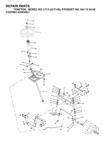Steering Diagram and Parts List for LT14 (954130058)(2003-01) Jonsered Lawn Tractor