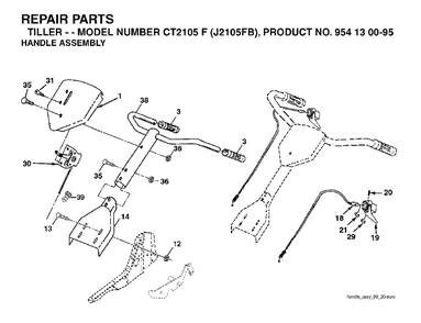 Handle Diagram and Parts List for CT2105F (954130095)(2004-01) Jonsered Tiller
