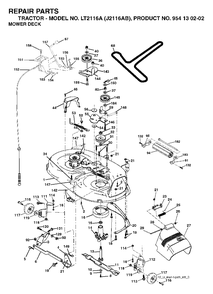 Mower Deck / Cutting Deck Diagram and Parts List for LT2116A (954130202-B)(2003-01) Jonsered Lawn Tractor