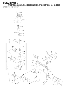 Steering Diagram and Parts List for ICT13 (954130039)(2001-09) Jonsered Lawn Tractor