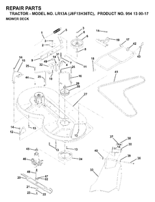 Mower Deck / Cutting Deck Diagram and Parts List for LR13A (954130017)(2000-02) Jonsered Lawn Tractor