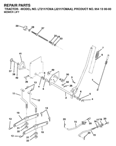 Mower Lift / Deck Lift Diagram and Parts List for LT2117CMA (954130093)(2003-01) Jonsered Lawn Tractor