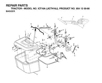 Bagger Diagram and Parts List for ICT16A (954130066-J)(2002-06) Jonsered Lawn Tractor