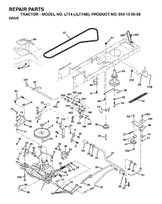 Drive Diagram and Parts List for LT14 (954130058)(2003-01) Jonsered Lawn Tractor