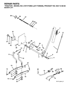 Mower Lift / Deck Lift Diagram and Parts List for LT2117CMA (954130093)(2003-05) Jonsered Lawn Tractor