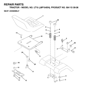 Seat Diagram and Parts List for LT15 (954130036-H)(2001-01) Jonsered Lawn Tractor