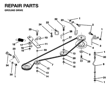 Drive Diagram and Parts List for LRH13 1995-01 Jonsered Lawn Tractor
