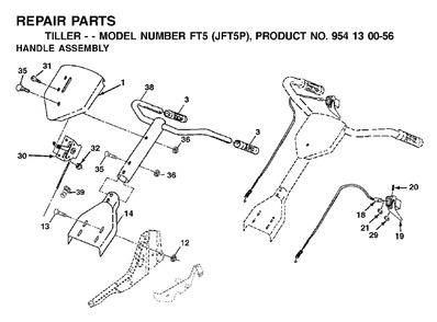 Handle Controls Diagram and Parts List for FT5 2002-02 Jonsered Tiller