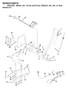 Mower Lift / Deck Lift Diagram and Parts List for ICT13A (954130040)(2000-02) Jonsered Lawn Tractor