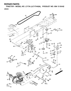 Drive Diagram and Parts List for LT17A (954130062)(2002-06) Jonsered Lawn Tractor