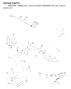 Mower Lift / Deck Lift Diagram and Parts List for LT15A (954130037-H)(2001-01) Jonsered Lawn Tractor