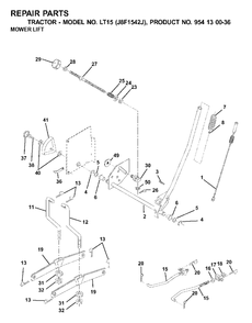 Mower Lift / Deck Lift Diagram and Parts List for LT15 (954130036-J)(2001-01) Jonsered Lawn Tractor