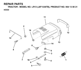 Hood Diagram and Parts List for LR13 (954130021)(1998-12) Jonsered Lawn Tractor