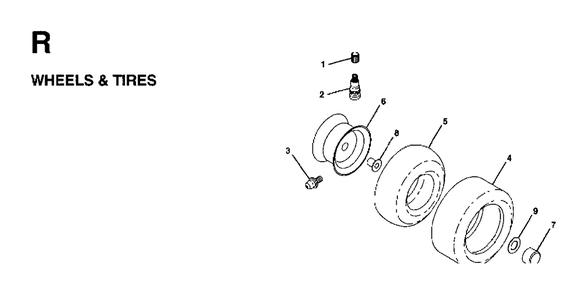 Wheels Tires Diagram and Parts List for LRH13 1997-04 Jonsered Lawn Tractor